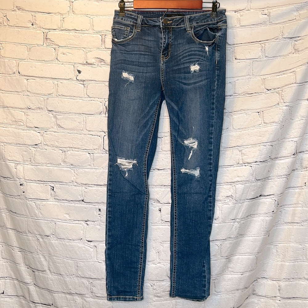 Cello Heavy Distressed Skinny Blue Jeans Size 9 Excellent Condition